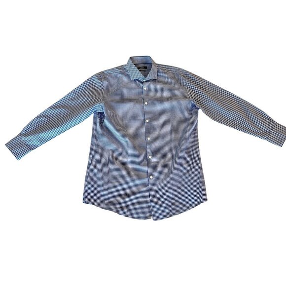 Hugo Boss Sharp Fit Blue and Gray Windowpane Plaid Long Sleeve Shirt Size 16.5 - Picture 4 of 9